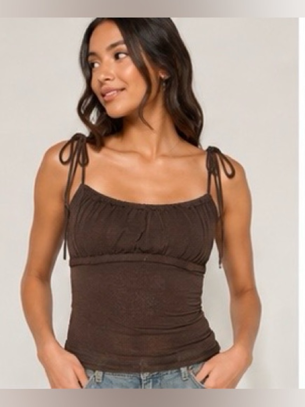 NWT Wild Fable Brown Tie Shoulder Ruched Cami Top Size Medium